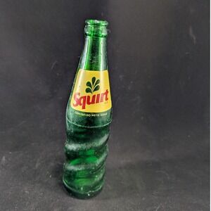 Vintage Squirt Soda Bottle Green Glass Spiral Swirl 355ml ACL Logo Collectible